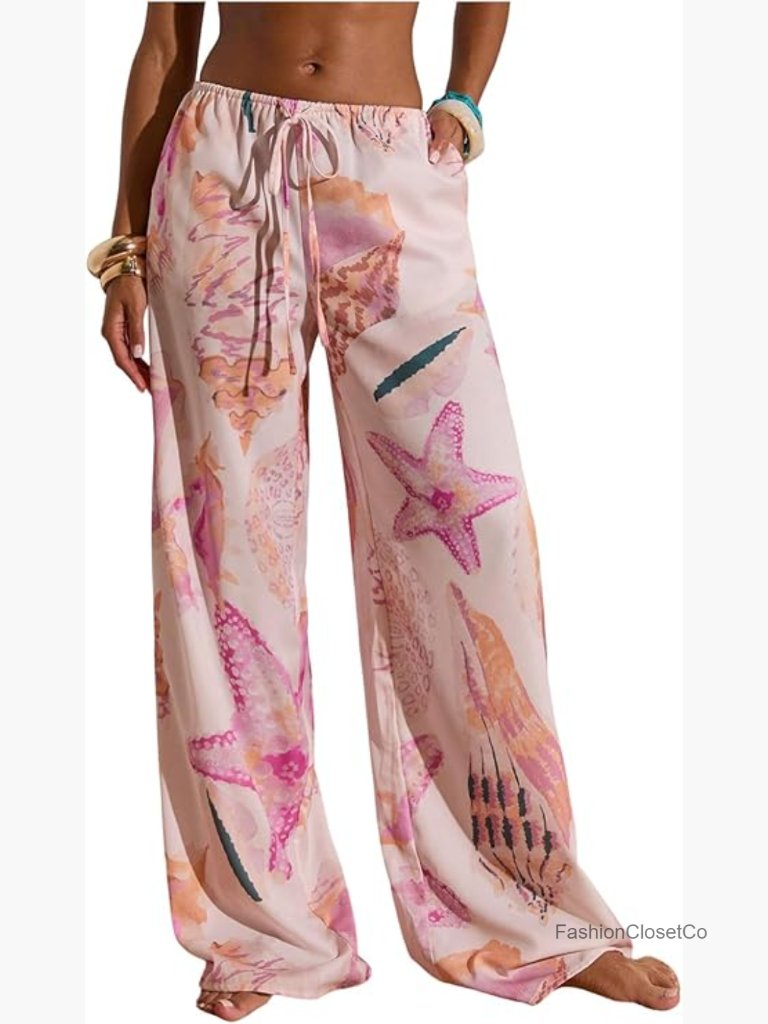Boho Beach Flowy Palazzo Pants With Pockets